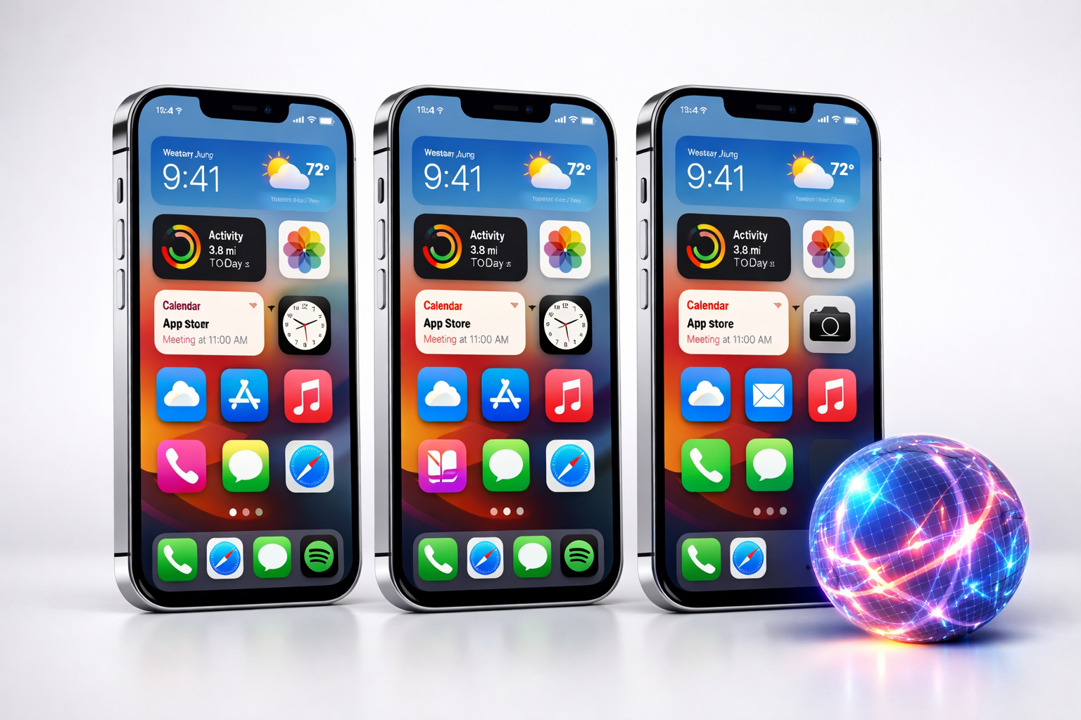 iPhone mostrando la pantalla de inicio de iOS 27 con widgets dinámicos y nueva interfaz de Apple Intelligence