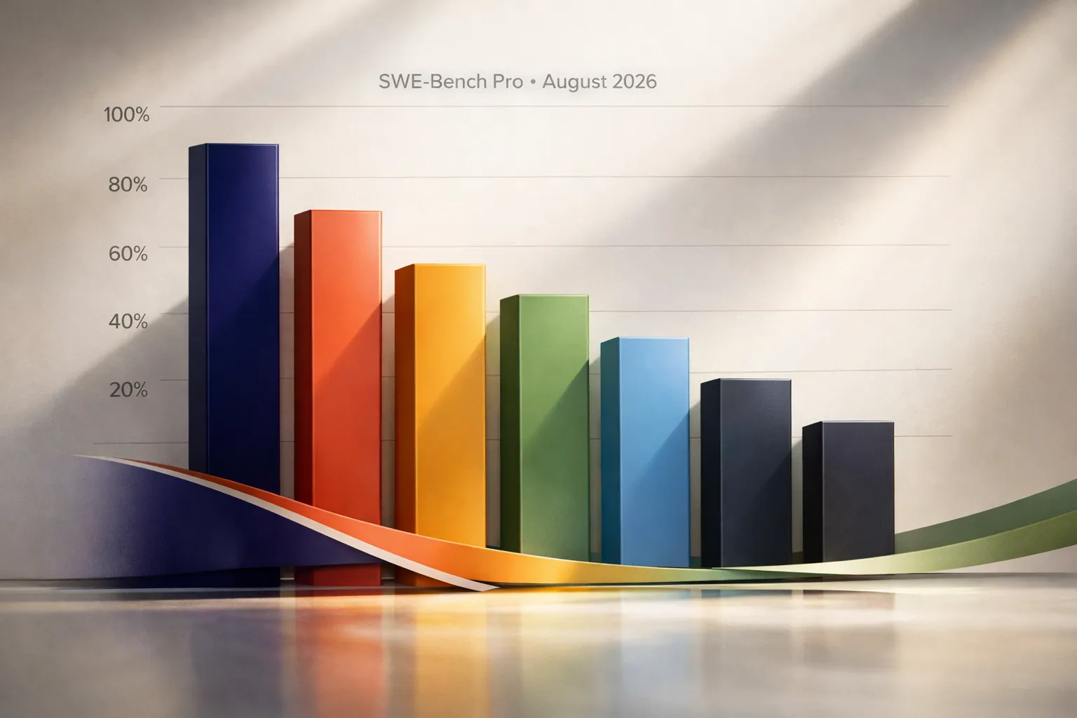 Gráfico de barras comparando SWE-Bench Pro entre Claude Opus 5, Claude Sonnet 5, GPT-5.6 Sol, Gemini 3.7 Flash, Grok 4.6 y DeepSeek V4-Pro en agosto 2026