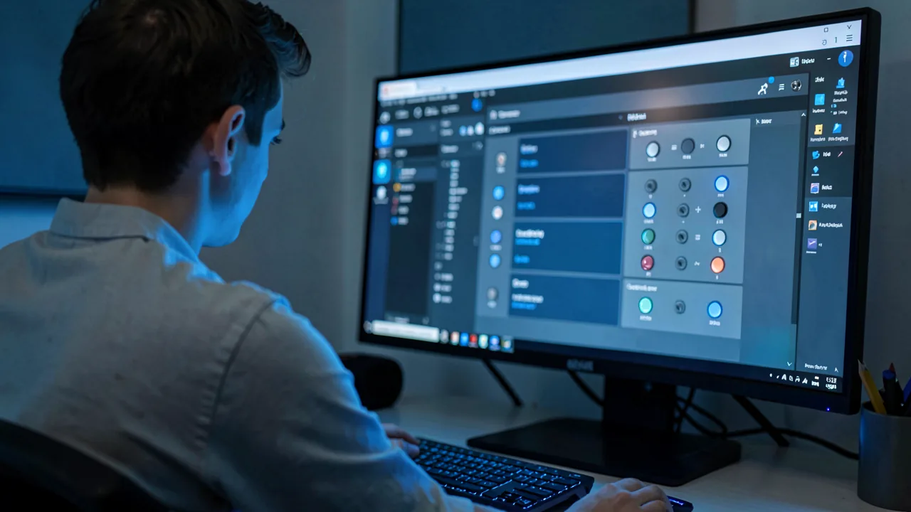 Persona revisando paneles de configuración y permisos de seguridad en la pantalla de un ordenador