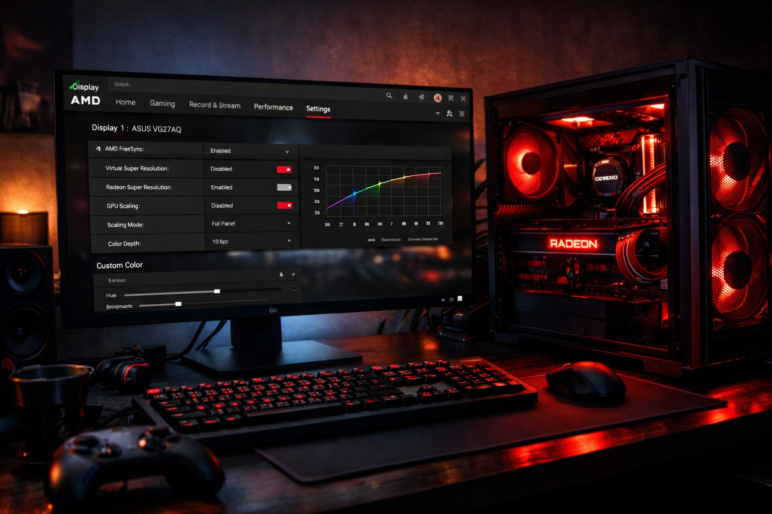 Interfaz de AMD Software Adrenalin Edition mostrando la sección de FreeSync Premium Pro activado en la pantalla de configuración de pantalla