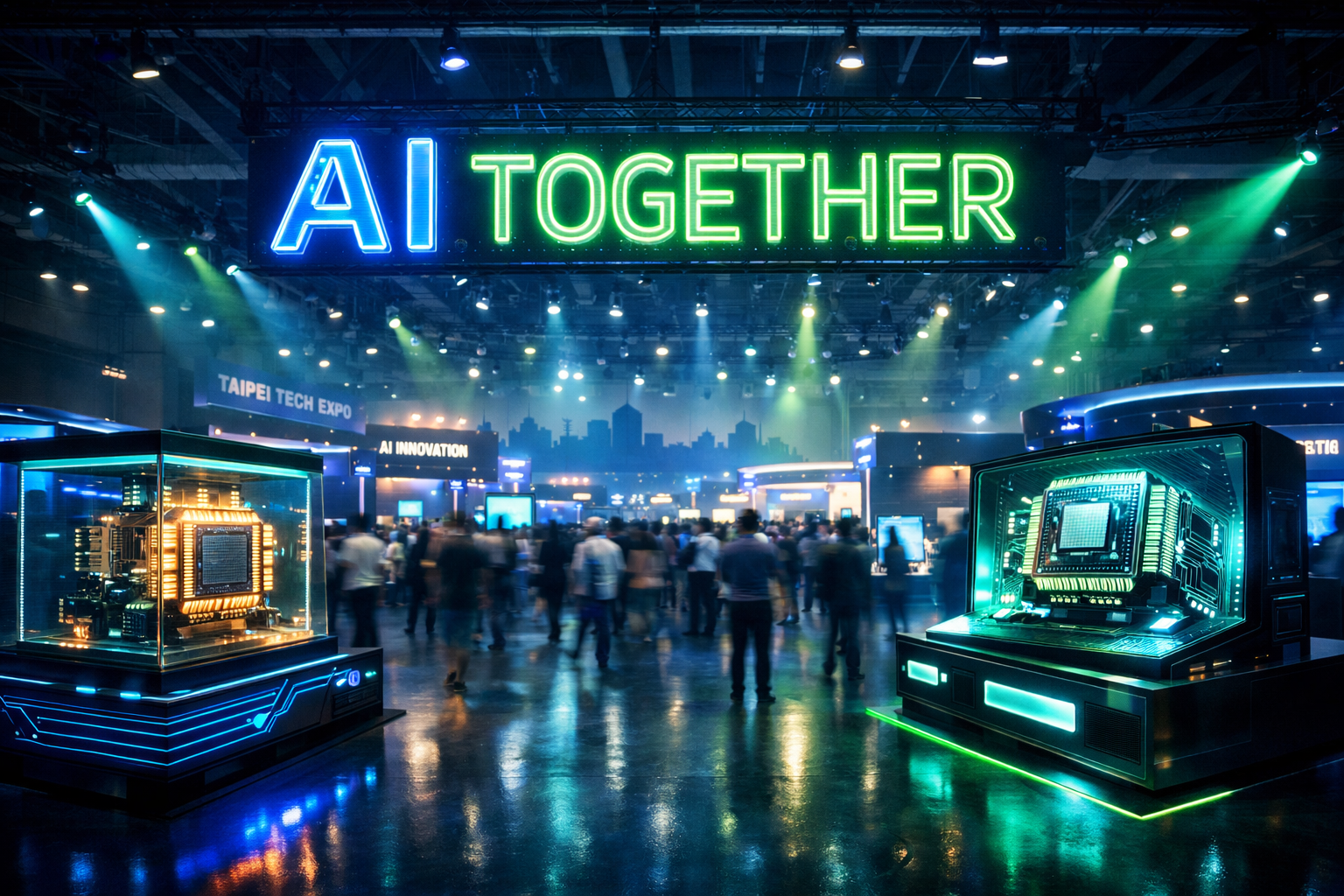 Resumen Computex 2026 con NVIDIA RTX Spark Superchip, AMD Ryzen 7 7700X3D e Intel Crescent Island bajo el lema AI Together
