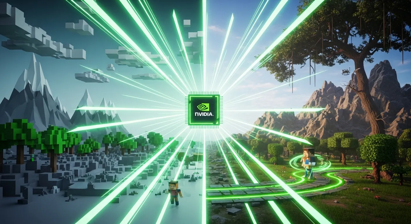 Representación visual de NVIDIA DLSS 5 Neural Rendering con iluminación fotorrealista y estética futurista