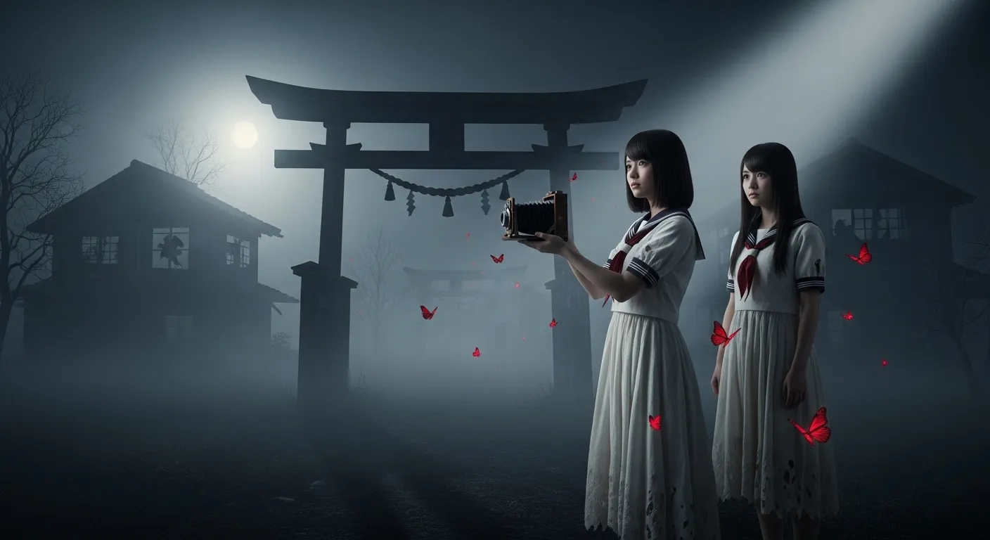 Fatal Frame II Crimson Butterfly Remake, las gemelas Mio y Mayu en la Aldea Minakami con la Cámara Obscura