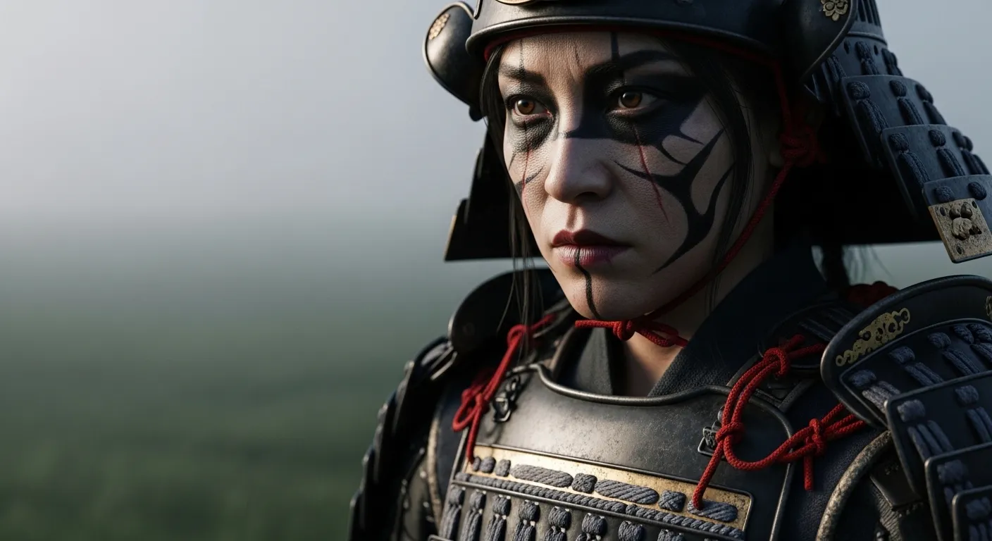 Atsu, protagonista de Ghost of Yotei, con su katana en las llanuras de Ezo