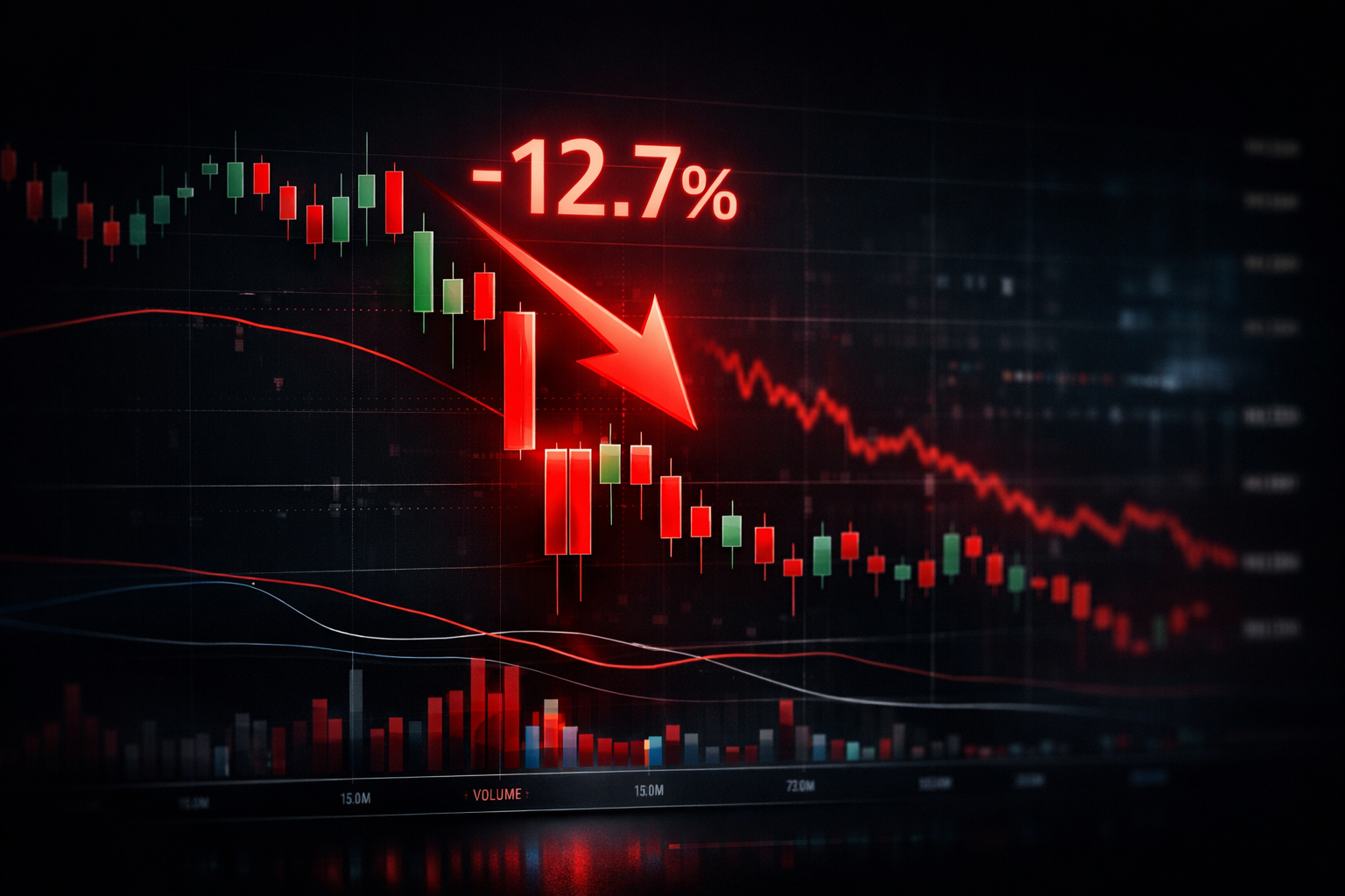 Gráfico conceptual de la caída bursátil de Alphabet el 5 de agosto de 2026 con velas rojas y línea de tendencia descendente