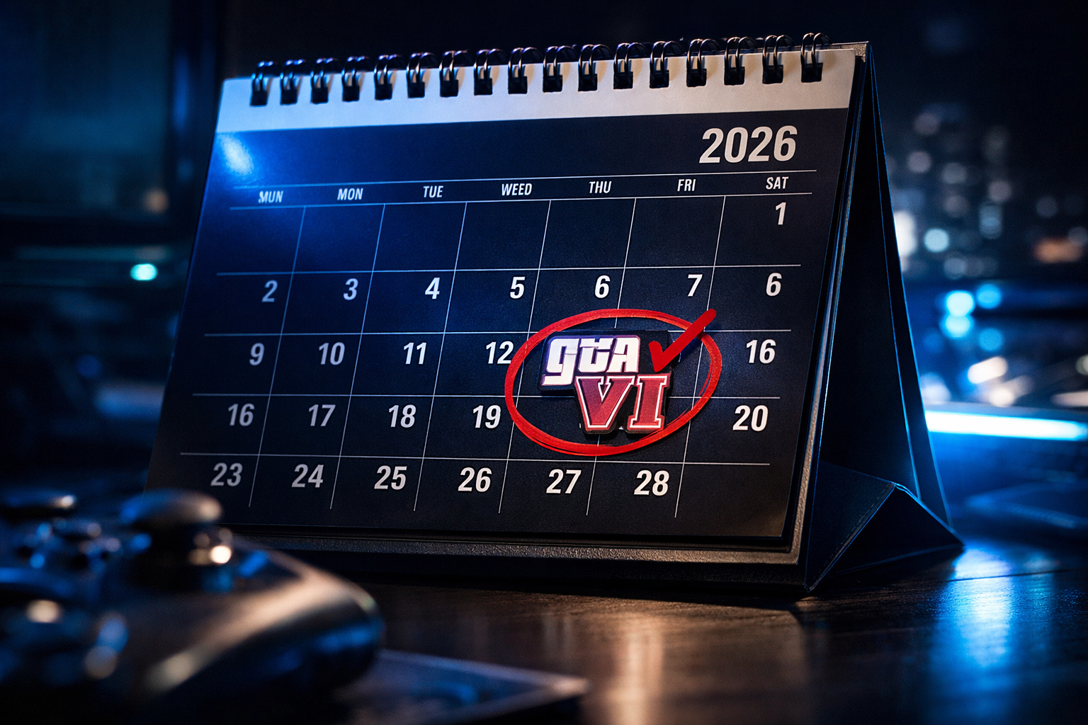 Calendario cinematográfico marcando la fecha de lanzamiento de GTA VI en noviembre de 2026