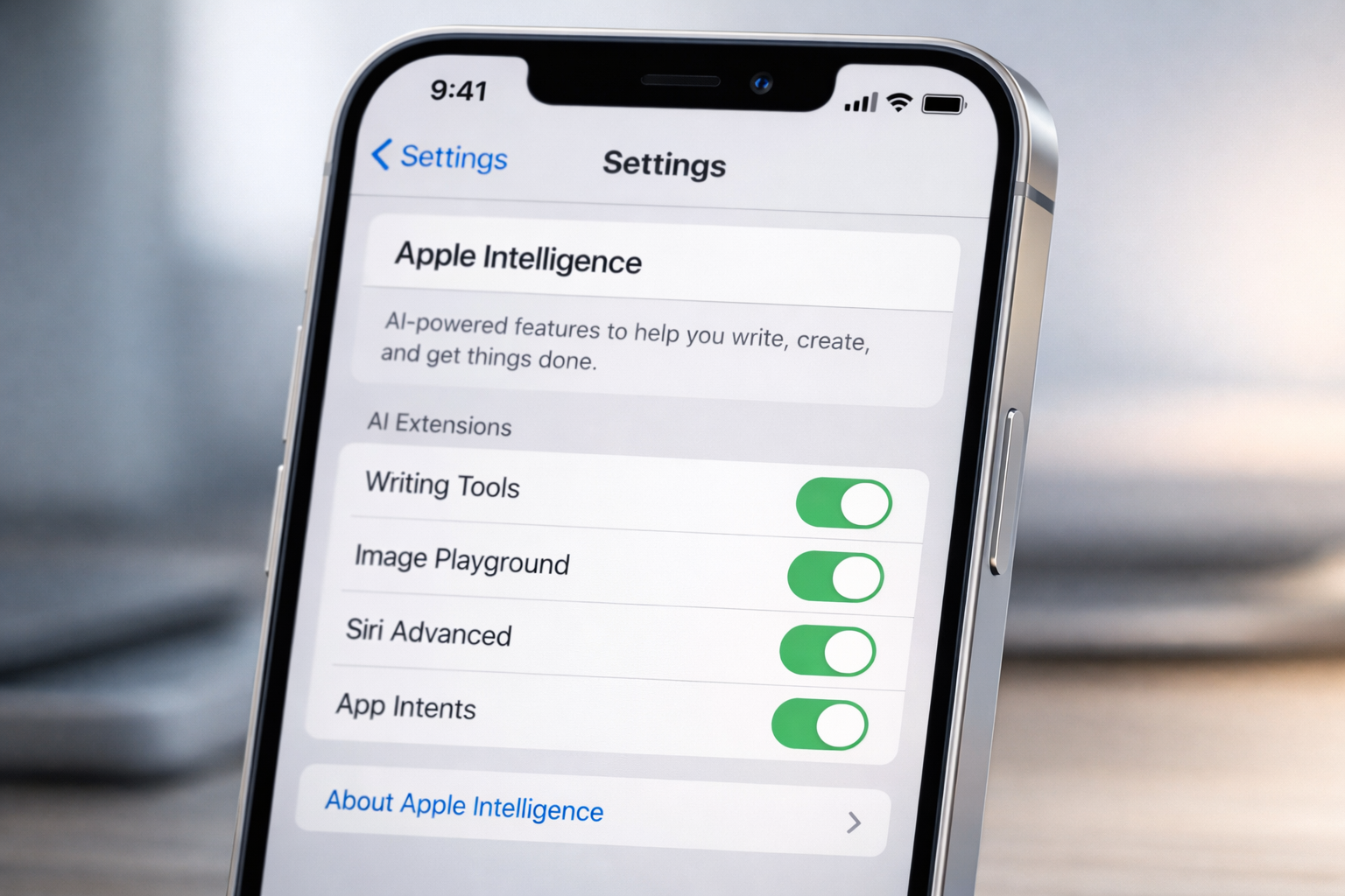 iPhone ajustes Extensions Apple Intelligence elegir asistente IA por defecto