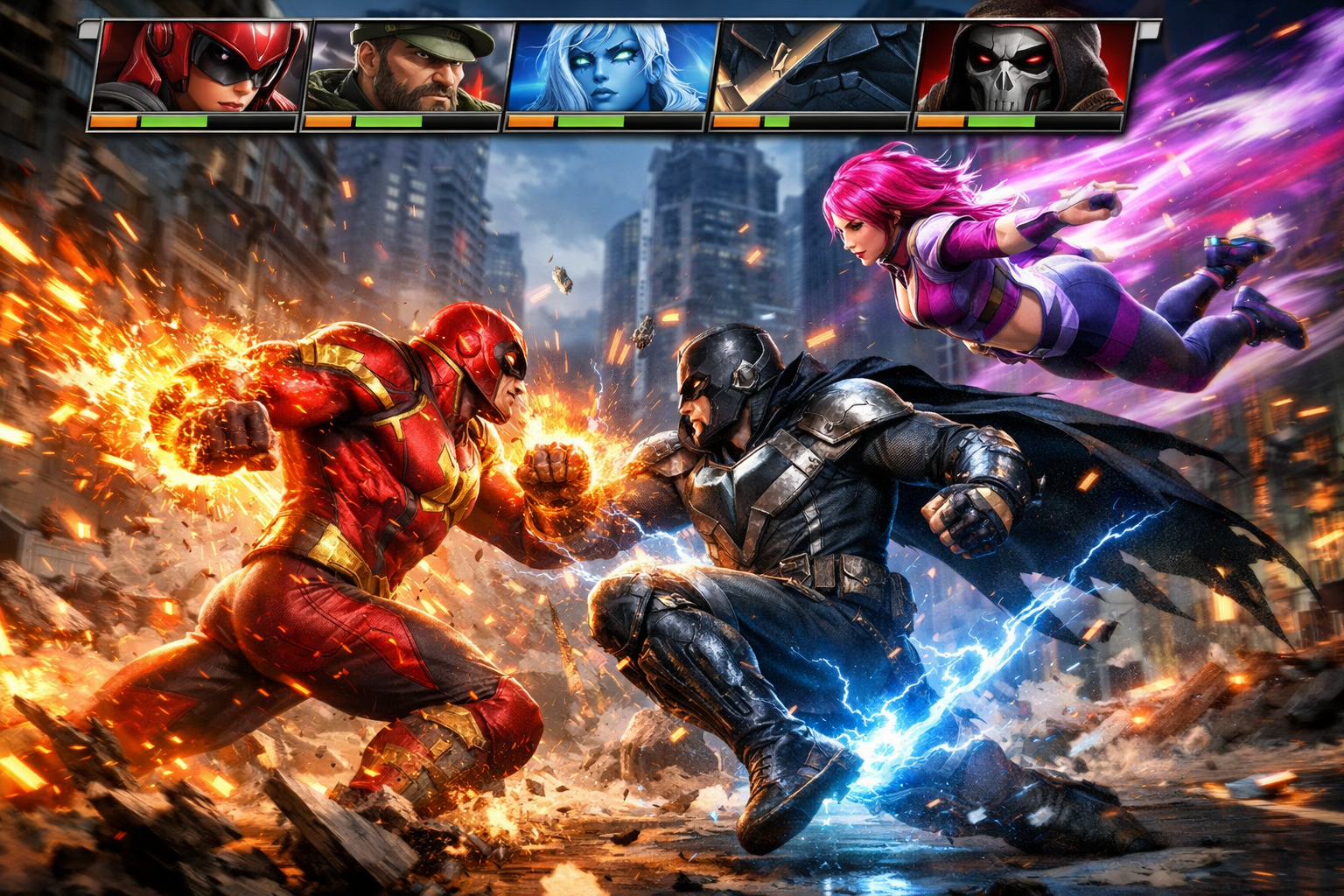 Diagrama del sistema 4v4 tag team de Marvel Tōkon Fighting Souls con asistencias
