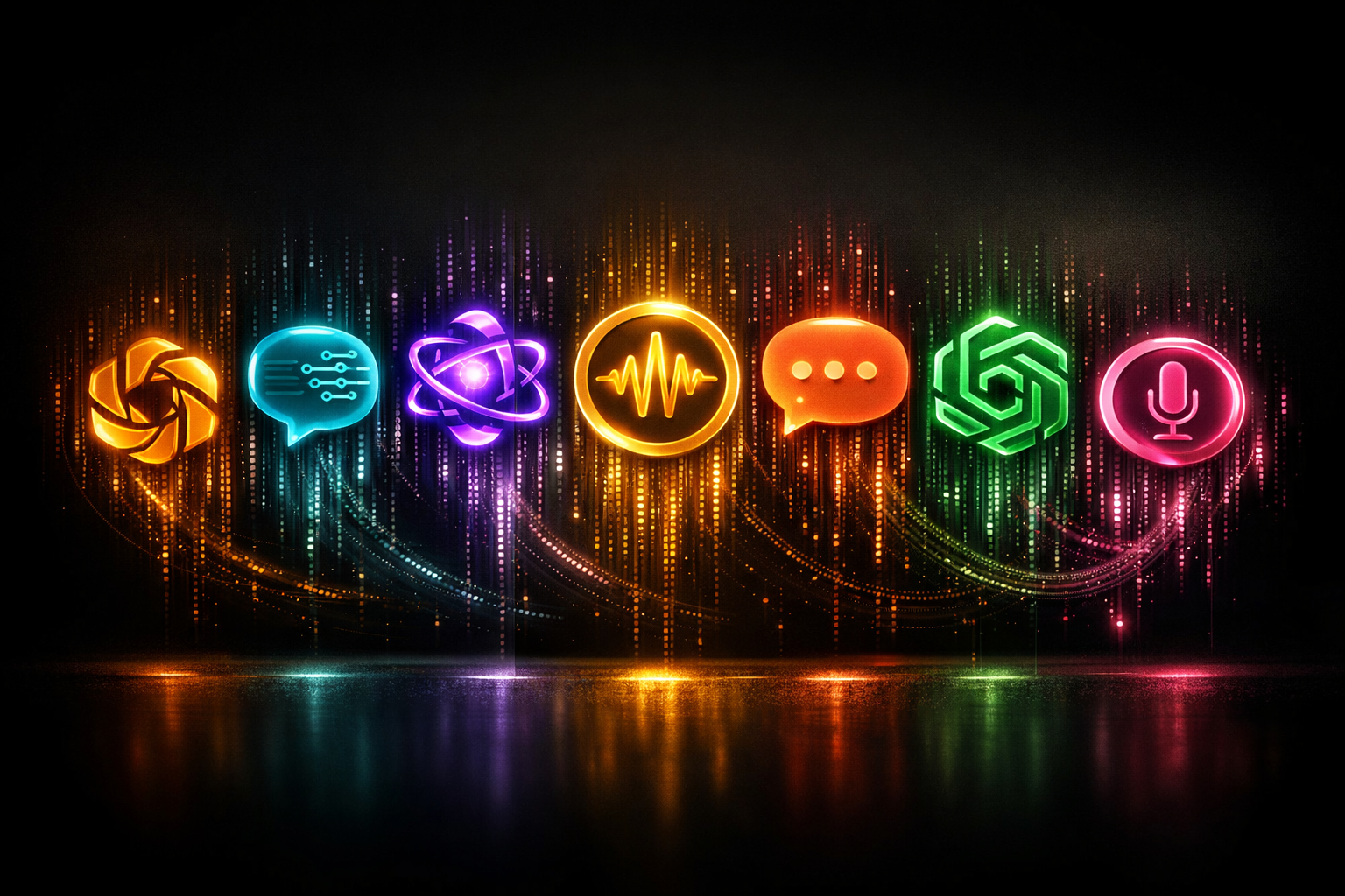 Logotipos multicolor de las mejores alternativas a ChatGPT en 2026 sobre fondo oscuro tecnológico