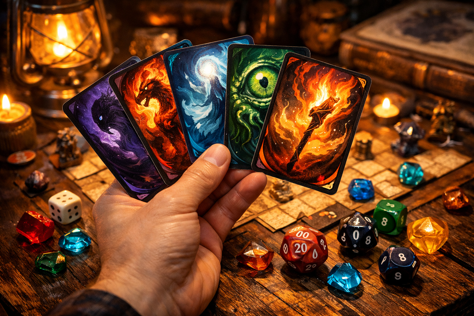 Interfaz de deckbuilder con cartas iluminadas en pantalla estilo Slay the Spire 2