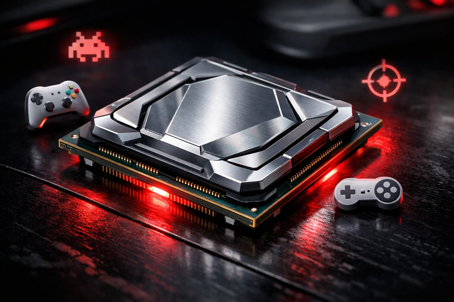 Renderizado del die del Ryzen 7 9850X3D con la V-Cache de segunda generación iluminada en rojo