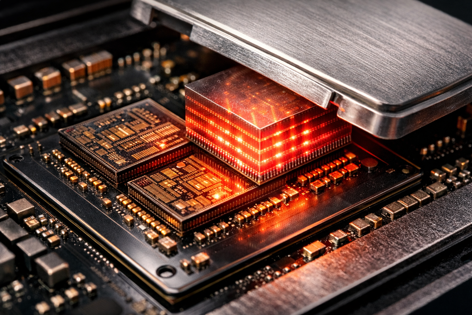 Ryzen 9 9950X3D con die expuesto mostrando los dos CCD Zen 5 y la capa de 3D V-Cache