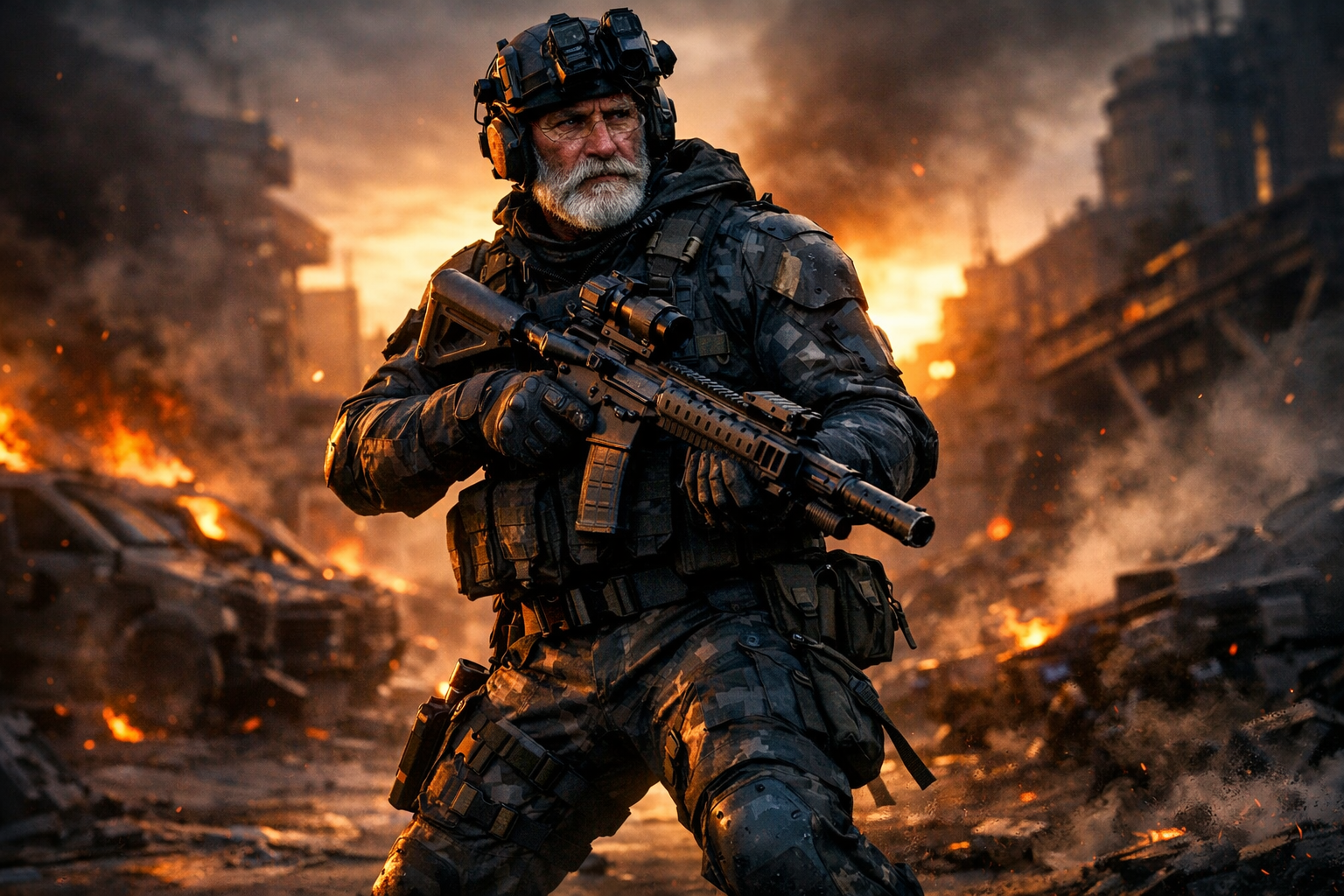 Escena de Metal Gear Solid 4 con Old Snake en zona de guerra a 4K 60 fps