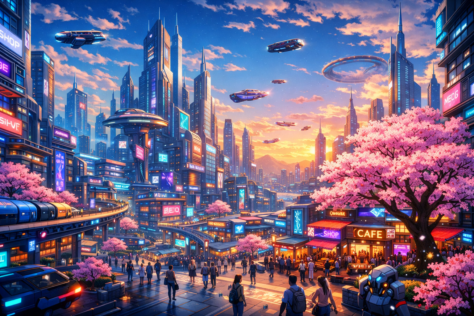 Mundo abierto urbano de Neverness to Everness con rascacielos, calles y vehículos en una ciudad futurista