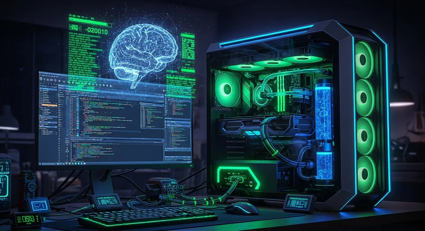 Ollama ejecutando inteligencia artificial local en un PC gaming con terminal y modelos LLM