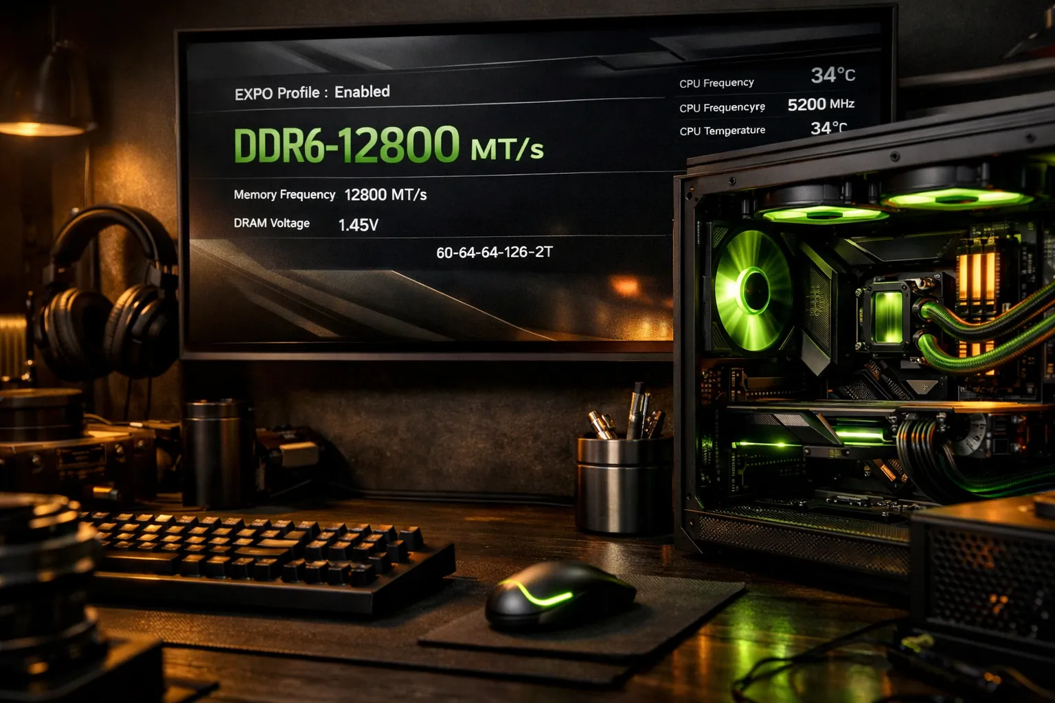Pantalla BIOS UEFI con perfil EXPO activado y frecuencia DDR6 12800 MT/s visible