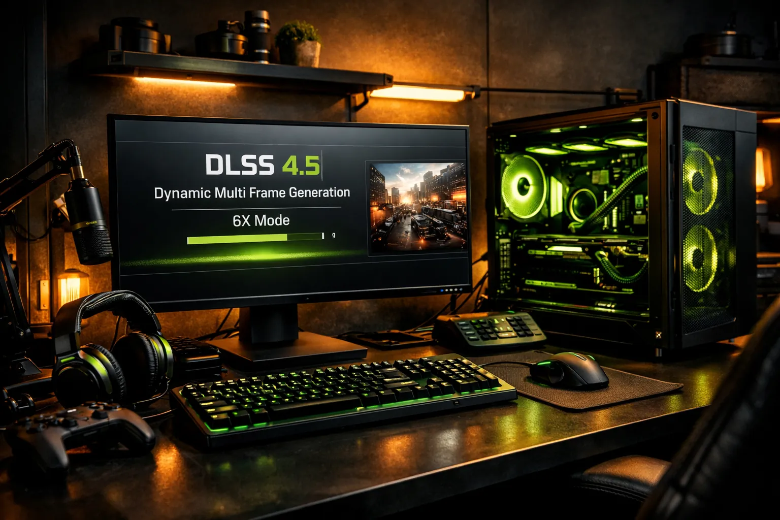 Panel NVIDIA App con DLSS 4.5 Dynamic Multi Frame Generation activado en modo 6X