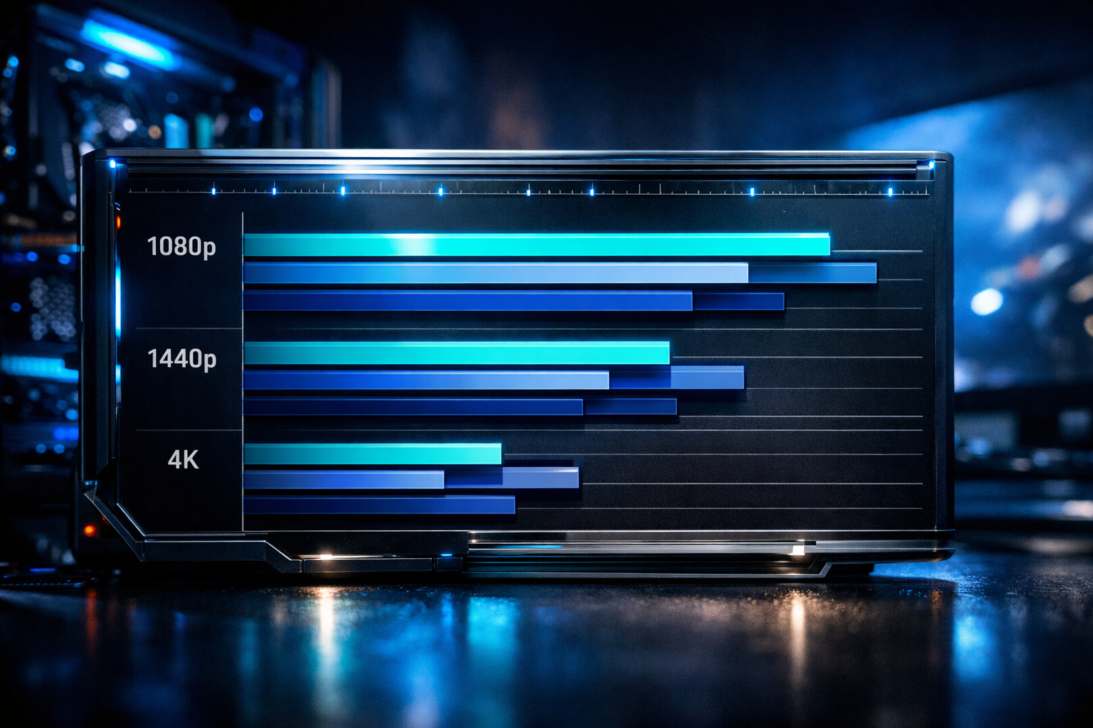 Gráfica de barras horizontal mostrando el rendimiento en FPS del Ryzen 7 5800X3D en juegos AAA a distintas resoluciones