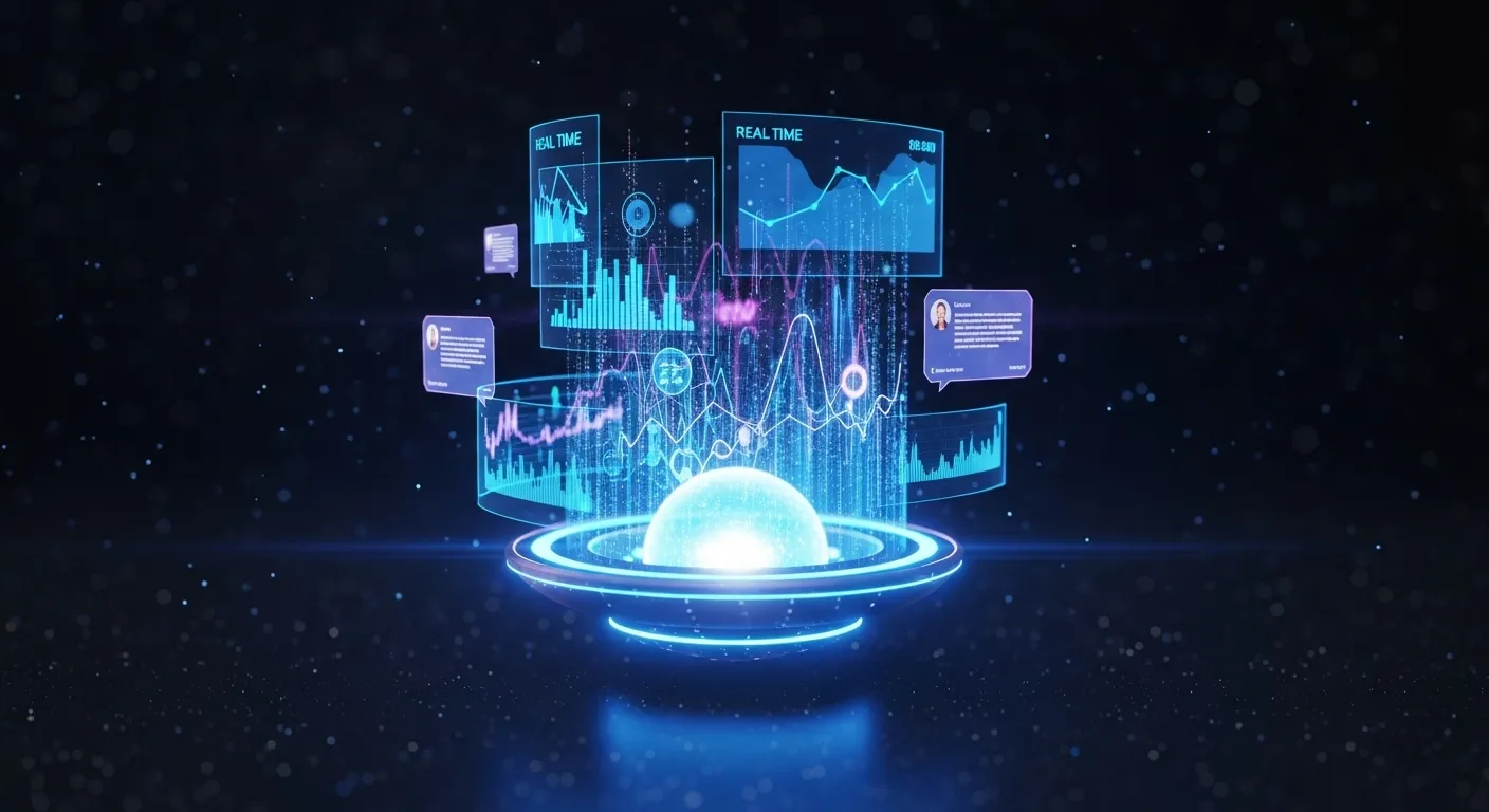 Visualización del chatbot Grok de xAI con interfaz futurista y datos en tiempo real