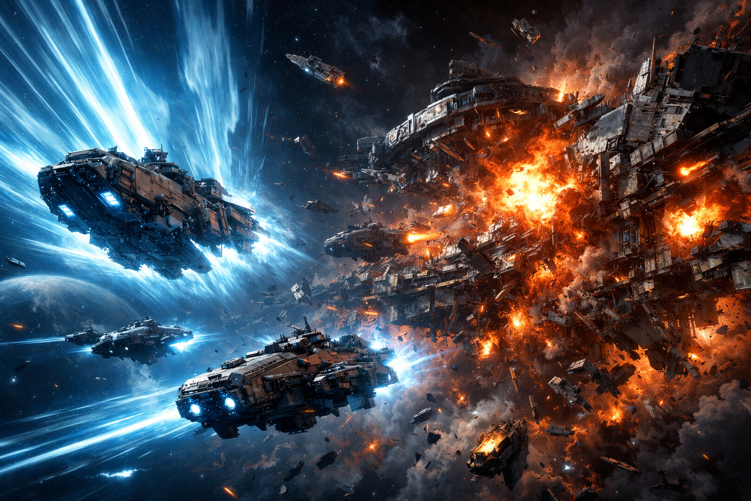 Escena del DLC Terran Armada de Starfield con soldados y el robot Delta