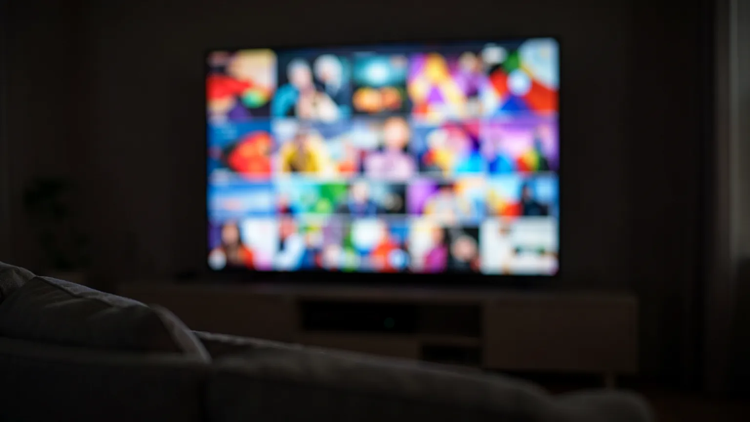 Pantalla de televisor mostrando una tienda digital de videojuegos con multiples portadas