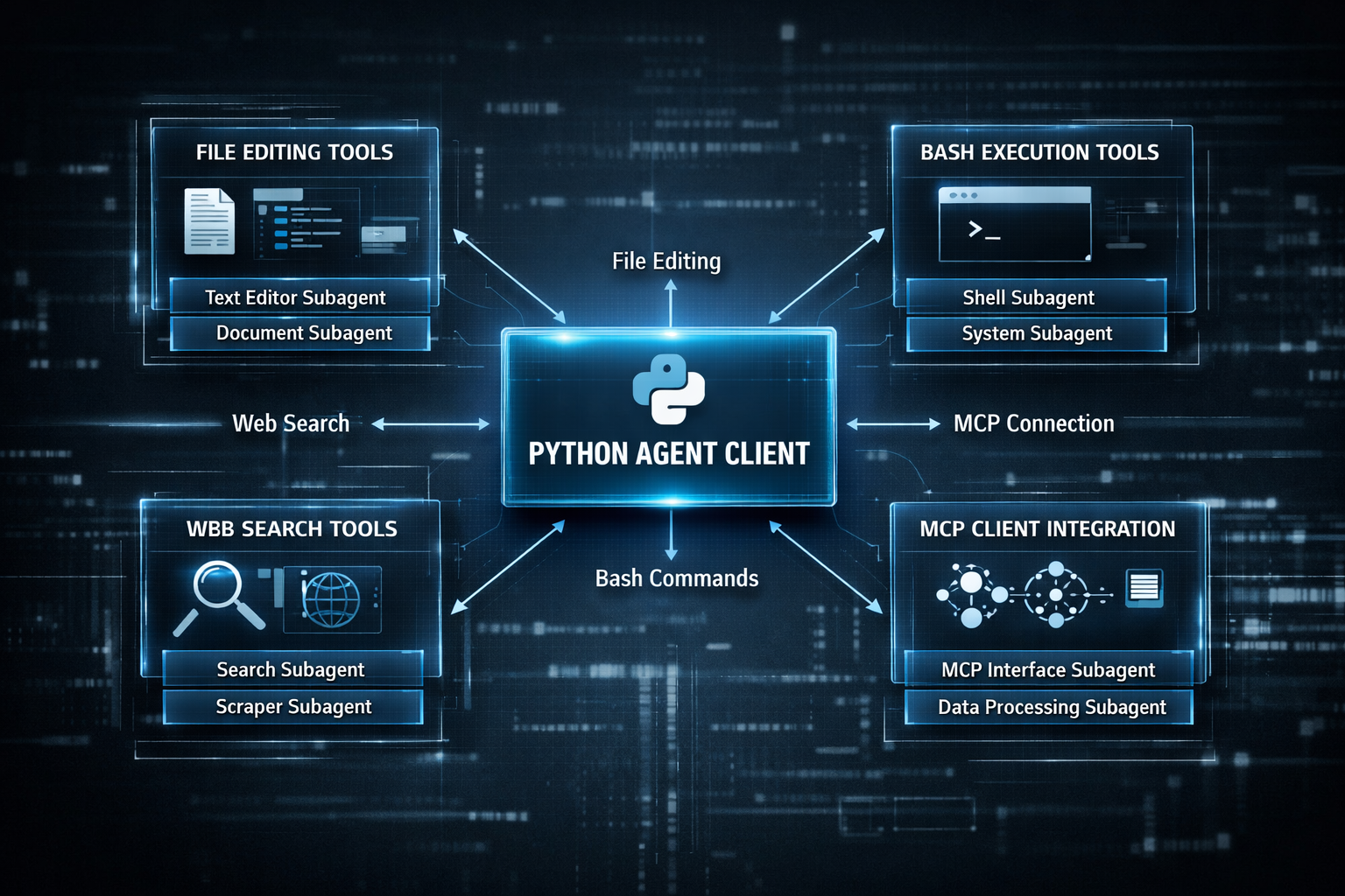 Diagrama de arquitectura del Claude Agent SDK con bucle tool use, permisos, sesiones y MCP