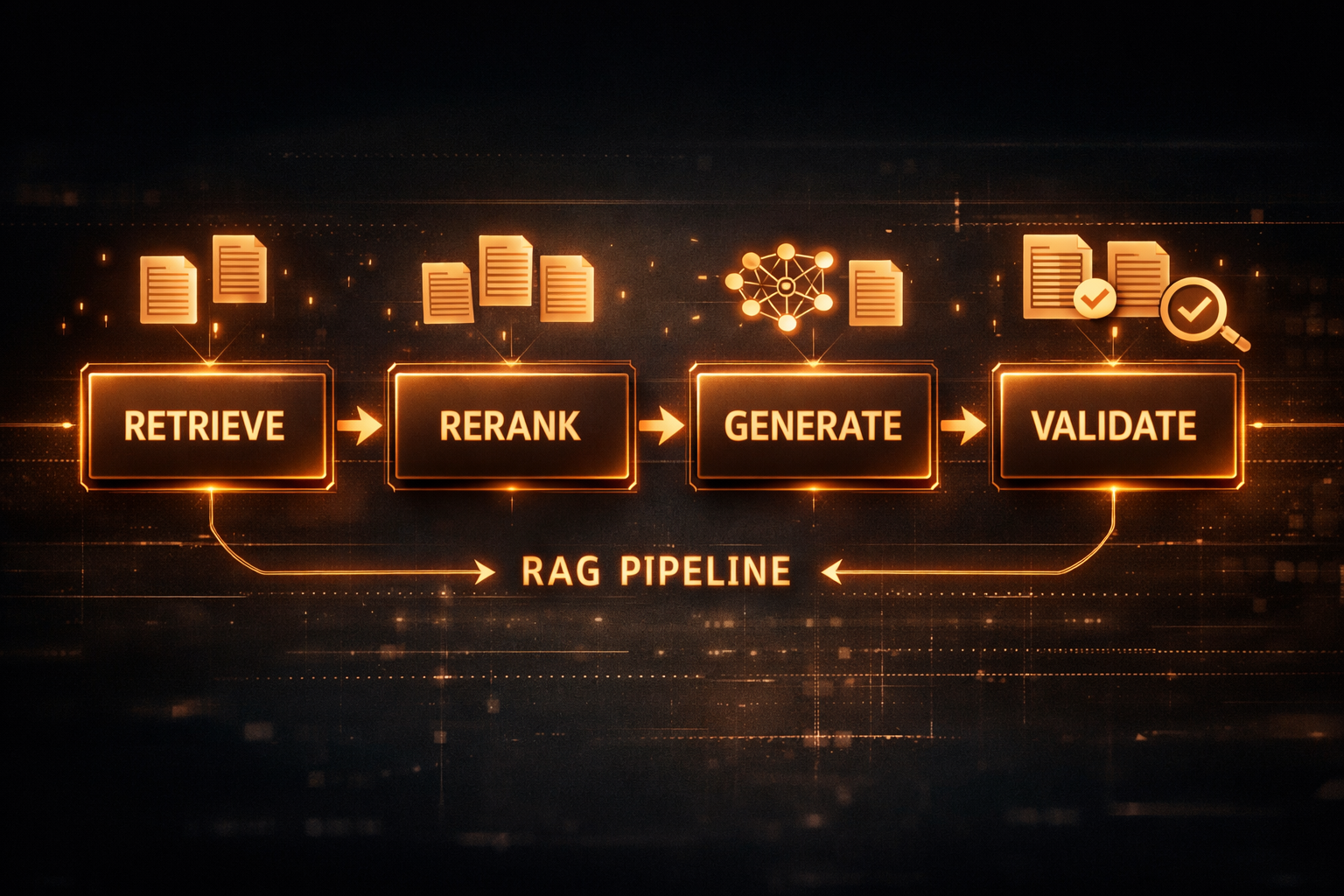 Pipeline RAG compuesto en DSPy con etapas de recuperación, reranking y generación final enlazadas