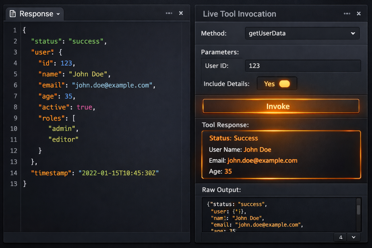 Interfaz web del MCP Inspector con tools listados y respuesta JSON