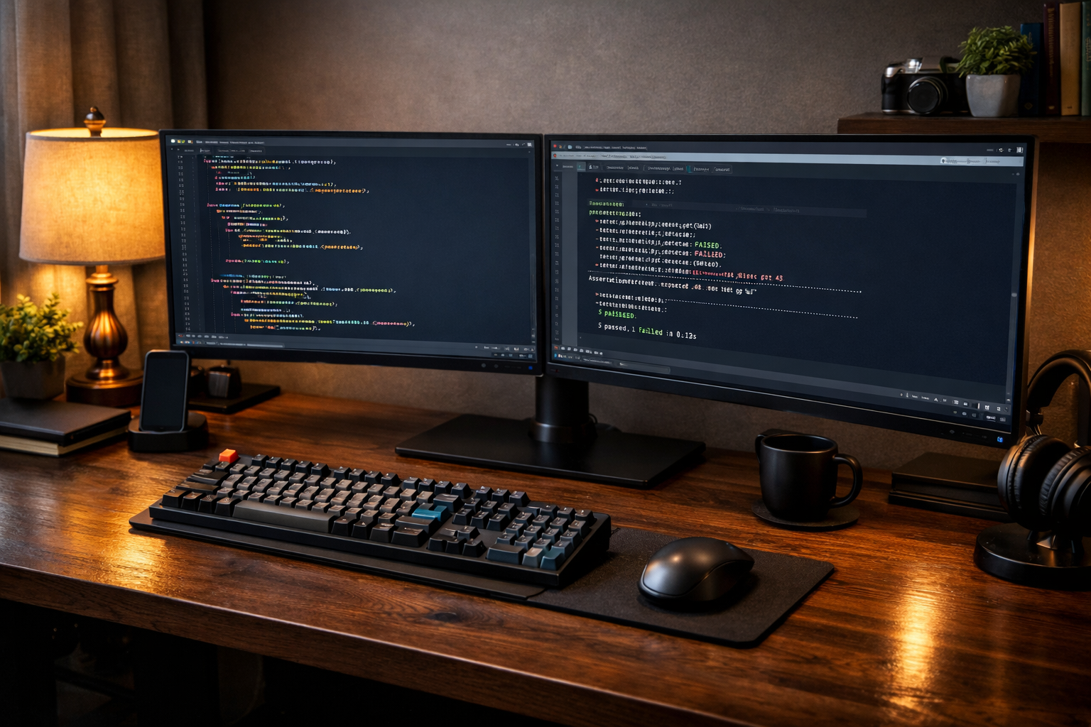 Estación de trabajo de desarrollo Python con monitor QHD, teclado mecánico y ratón ergonómico
